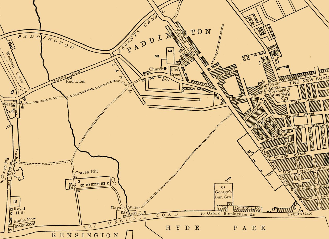 帕丁顿地图，1815年，c1876年。 作者 不明