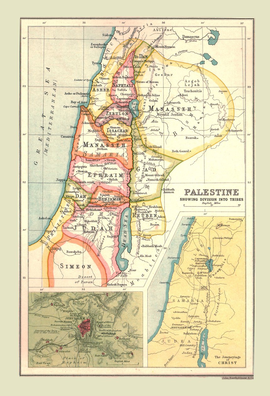 巴勒斯坦地图，显示分为部落，1902年。 作者 不明