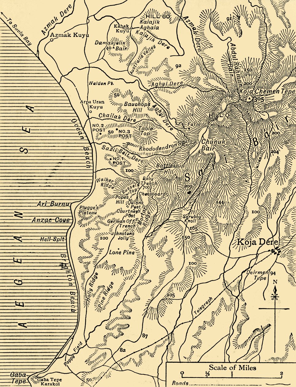 萨里·拜尔（Sari Bair），加里波利半岛地图，第一次世界大战，1915年，c1920年。 作者 不明