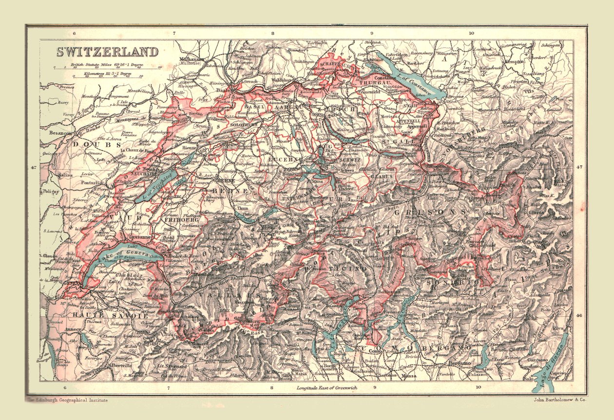 瑞士地图，1902年。 作者 不明