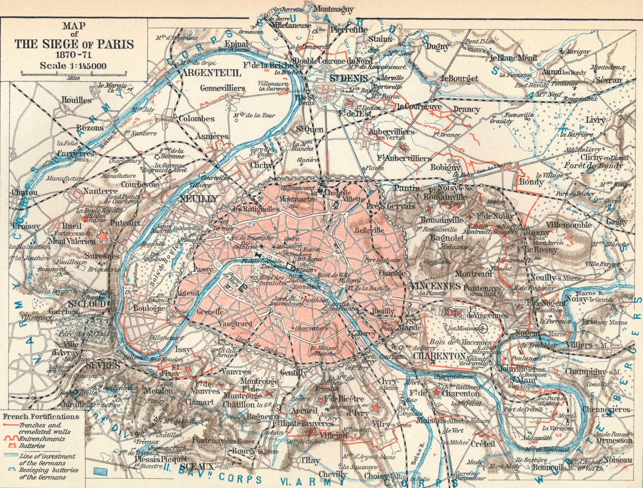 巴黎大包围地图，1870-71，1907年 作者 不明