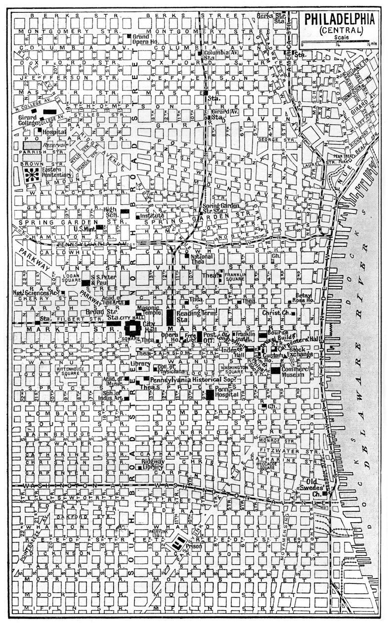 c1930年代美国宾夕法尼亚州费城中心地图 作者 不明