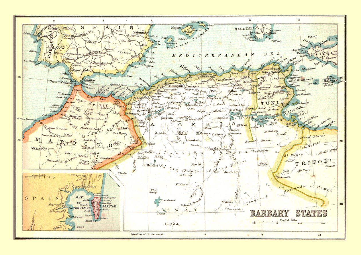 1902年，巴巴里国家地图。 作者 不明