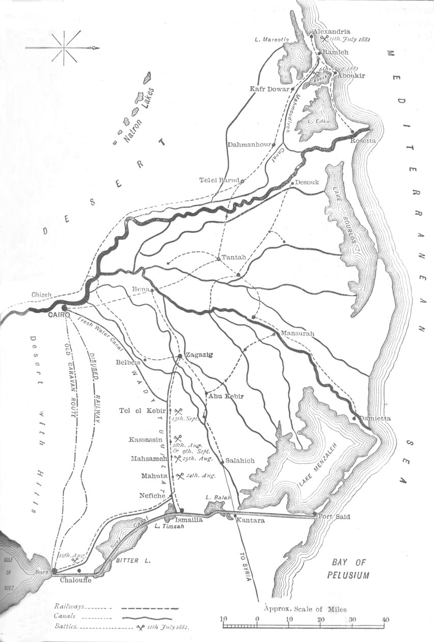 尼罗河三角洲地图，埃及战役中的战略要点，1882年，c1882-85 作者 不明