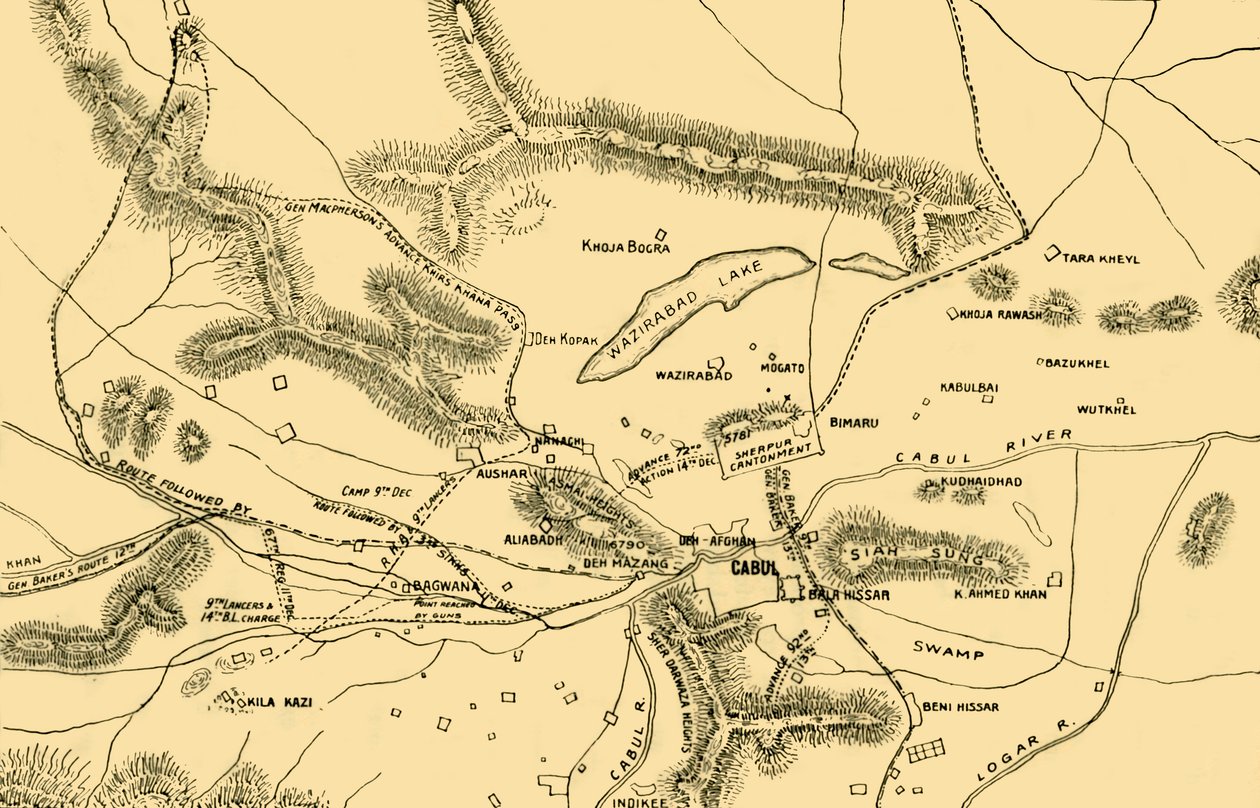查德山谷的战斗地图，1901年。 作者 不明
