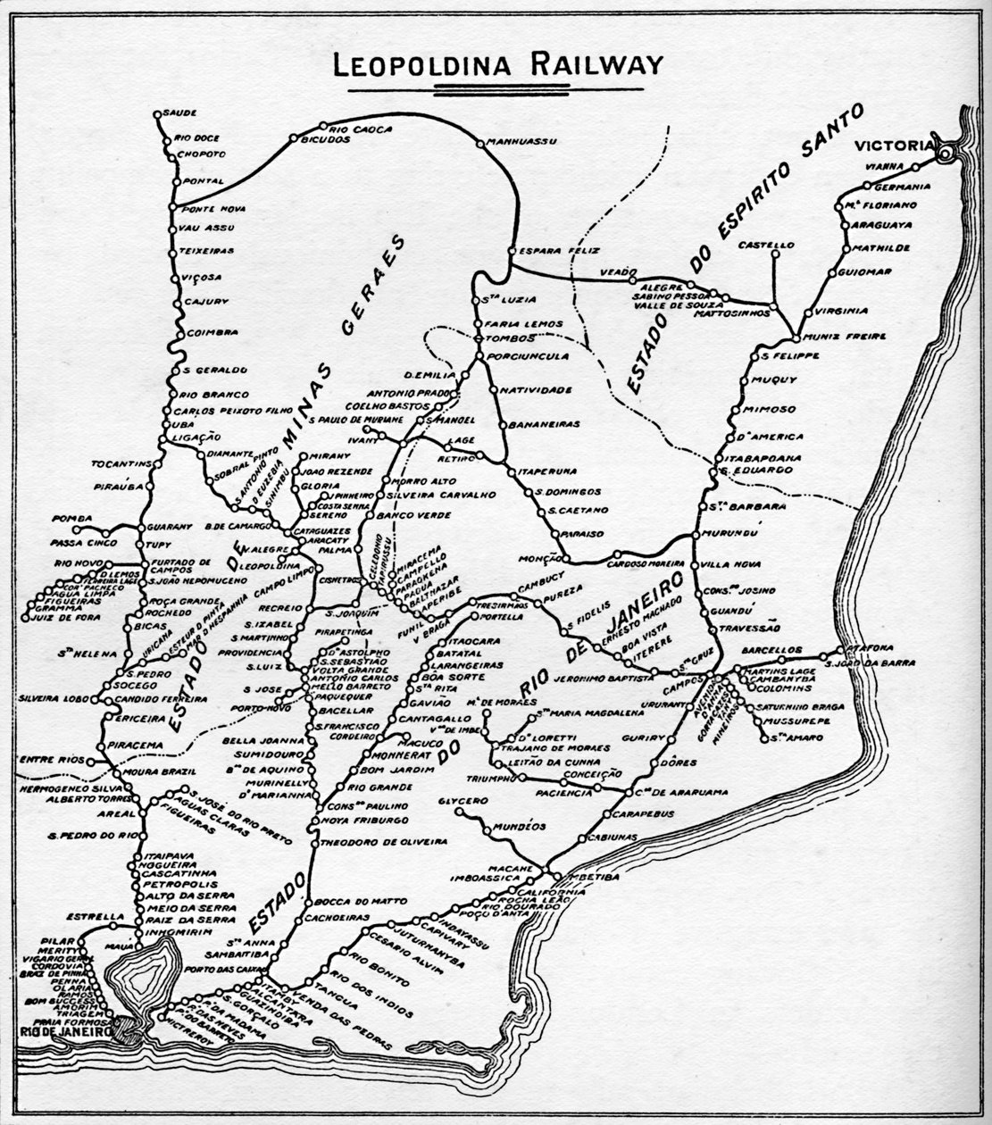利奥波迪纳铁路系统地图，1914年。 作者 不明