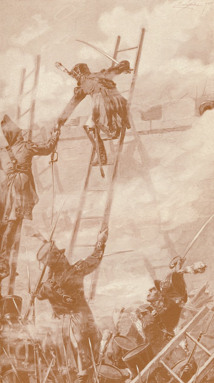 Marbot和Labédoyère在Ratisbon缩放墙，1809年，1896年 作者 不明