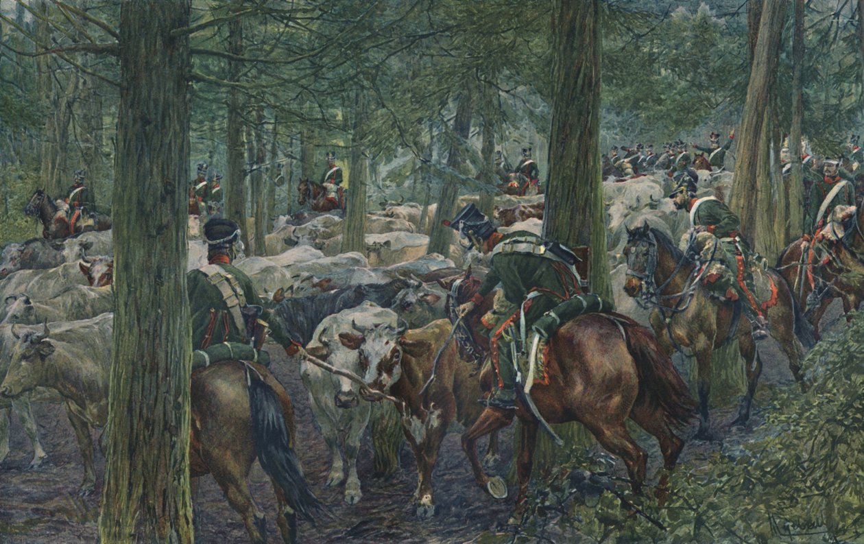 Marbots士兵在务虚会上觅食，1896年 作者 不明