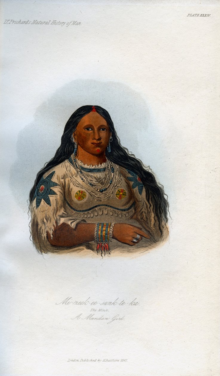 Mi-neek-ee-sank-te-ka，《水貂》，曼丹女郎，1848年 作者 不明