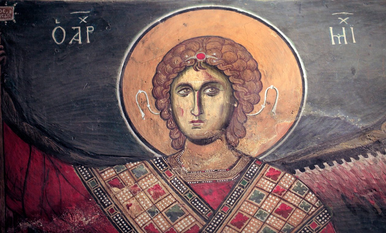 Mickael Archangel 来自Panagia tou Arakos教堂的拜占庭壁画 12世纪的塞浦路斯彩绘教堂 教科文组织遗址特罗多斯，塞浦路斯 作者 不明