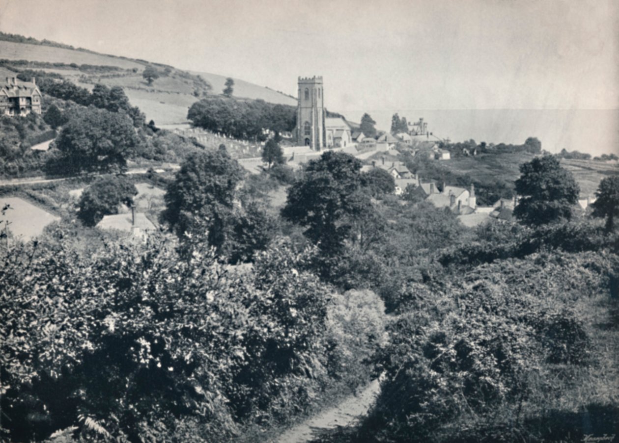 Minehead-村庄和教堂的风景，1895年 作者 不明