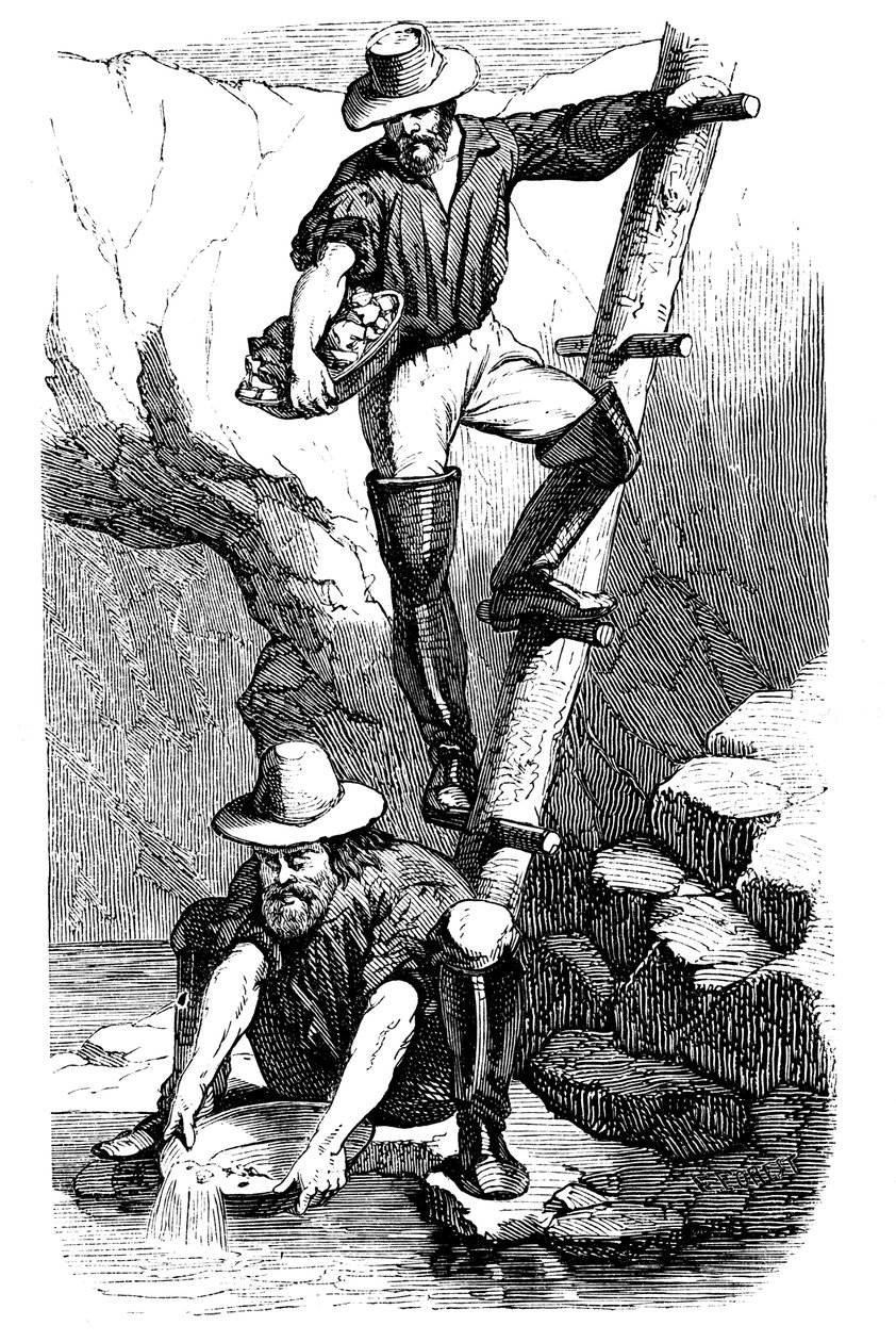 矿工在1849年的加利福尼亚淘金热期间淘金 作者 不明