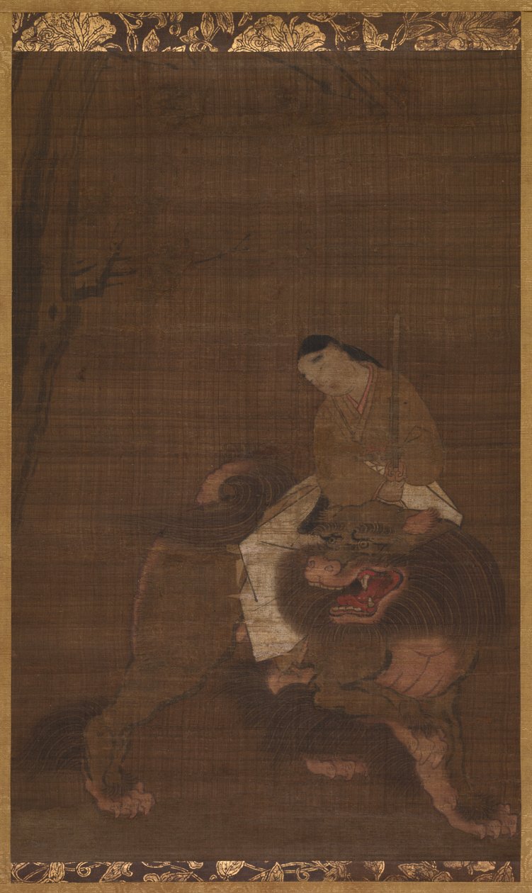 1392-1573年，蒙朱小时候骑在狮子上。 作者 不明