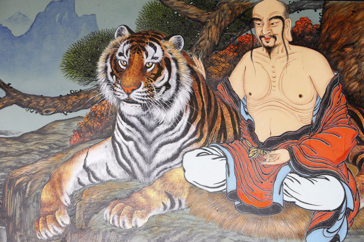 Monk and tiger painting, Seoul, Coree du Sud 作者 不明