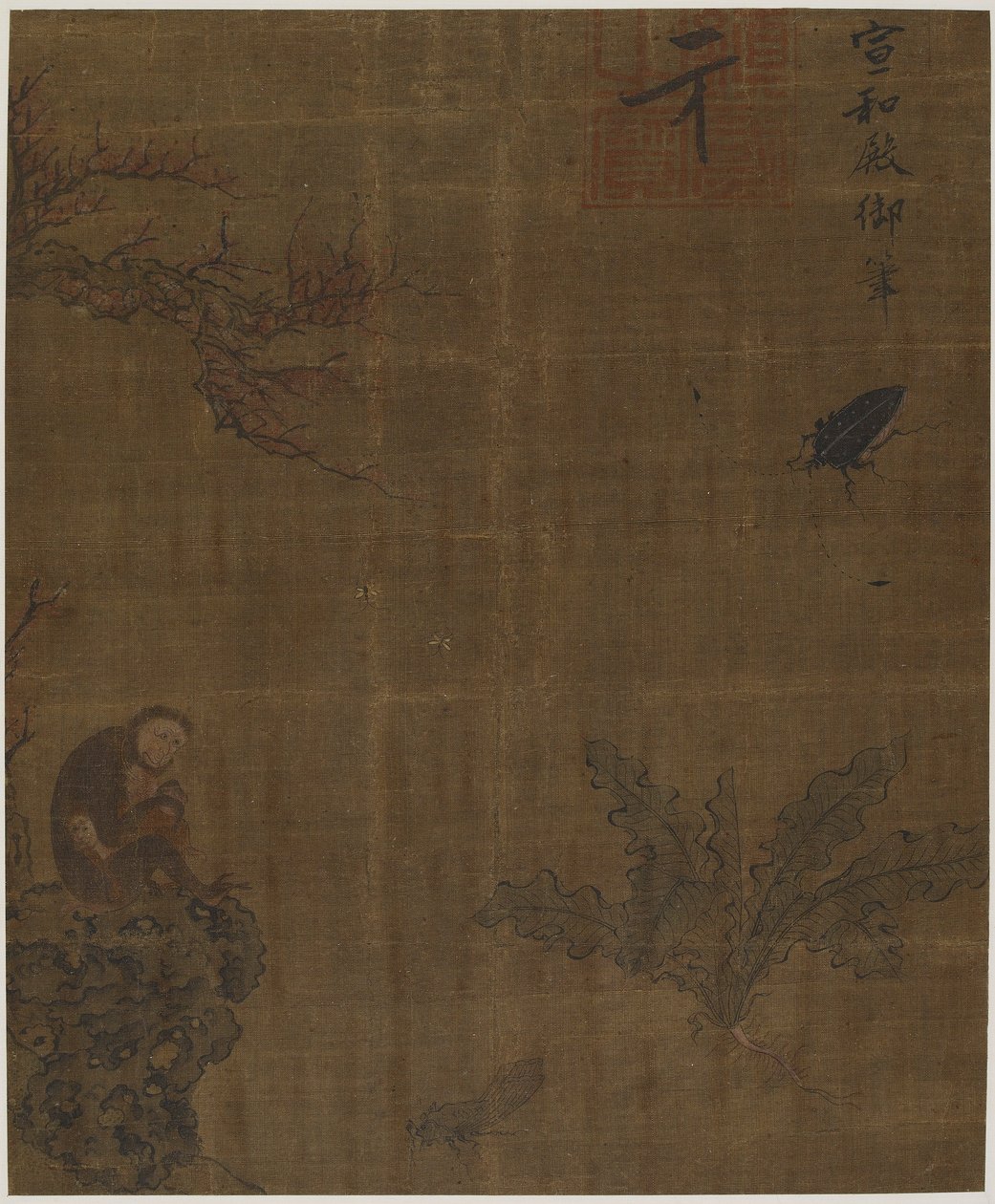 猴子、昆虫和白菜，可能是明朝，1368-1644。 作者 不明