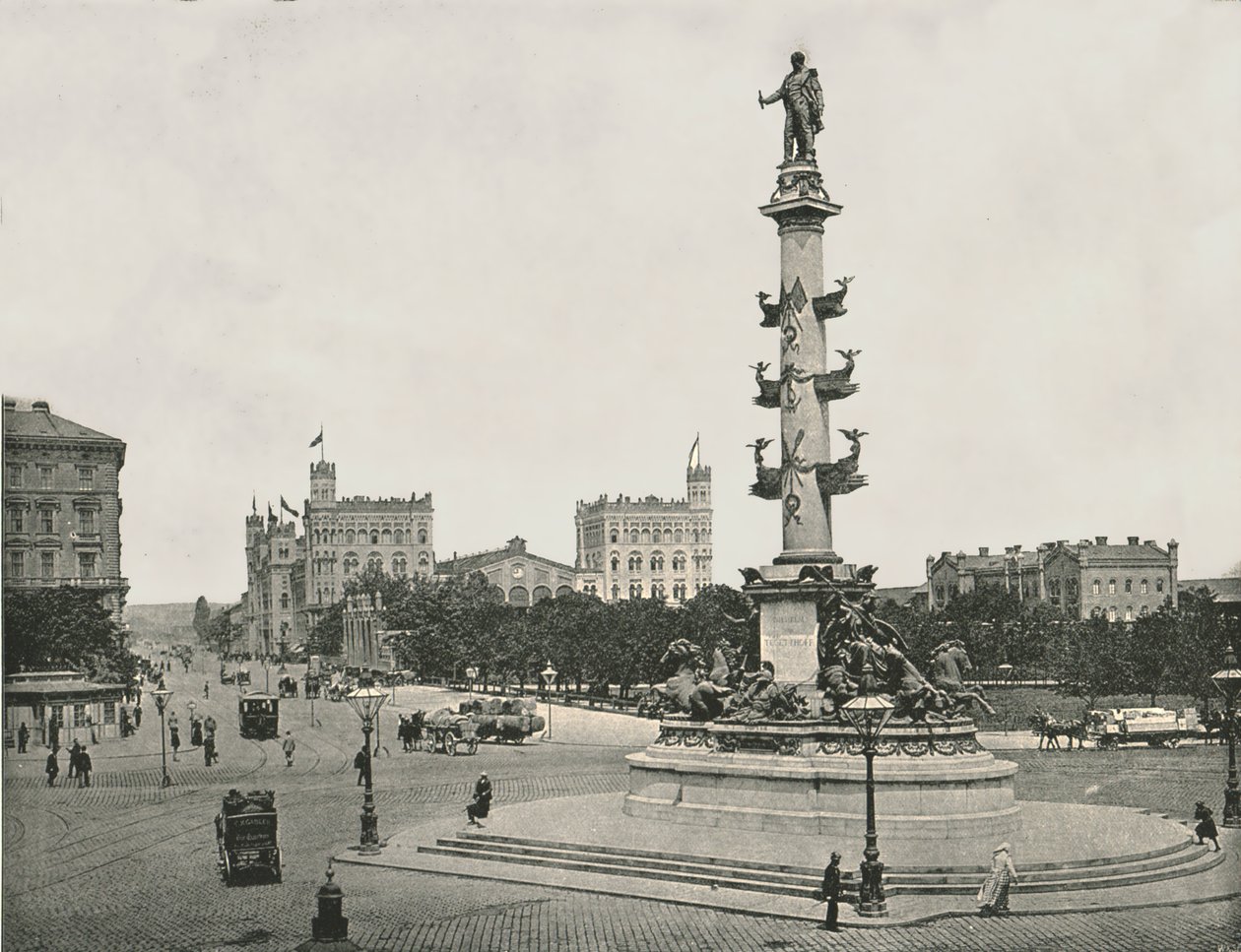 威廉·冯·特格索夫（Wonhelm von Tegetthoff）的纪念碑在Praterstern，维也纳，奥地利，1895年。 作者 不明