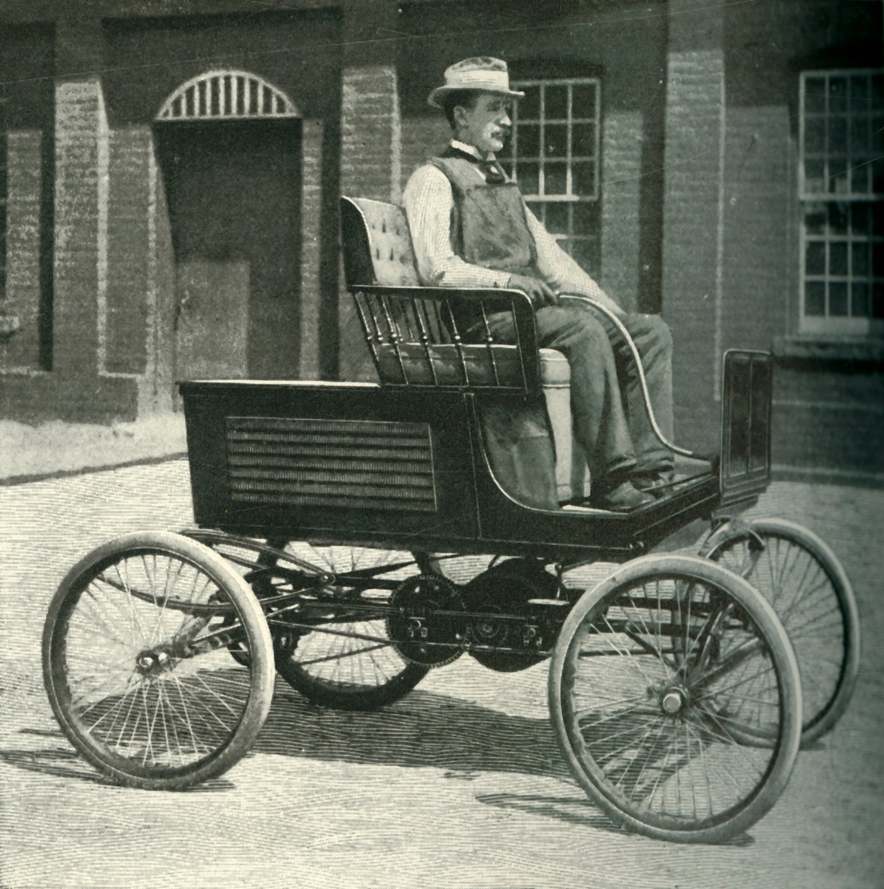 装有新蓄电池的汽车，1902年。 作者 不明
