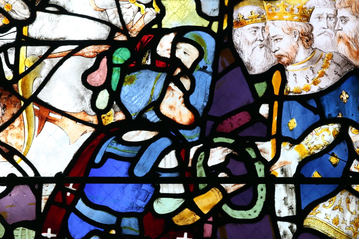 Moulins cathedral. Stained glass window. Crusades. Saint Louis and the crown of thorns, 20160603, Moulins, Europe 作者 不明