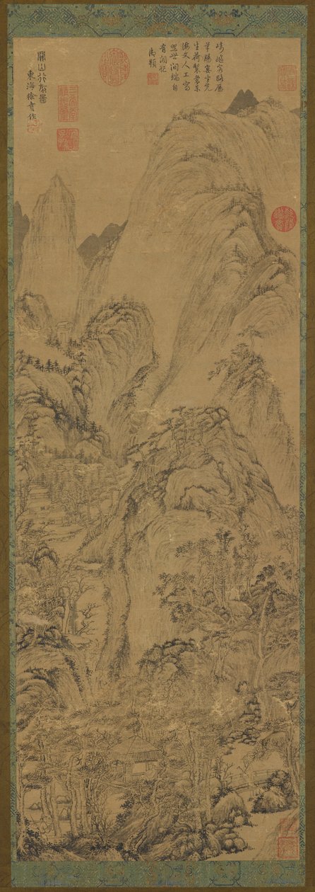山峡：山谷中的房屋和一条小溪，14-15世纪。 作者 不明