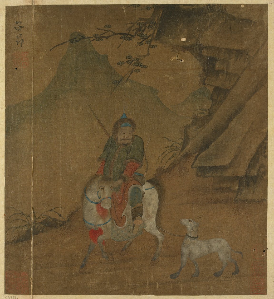 骑马的猎手牵着狗，明朝，1368-1644。 作者 不明