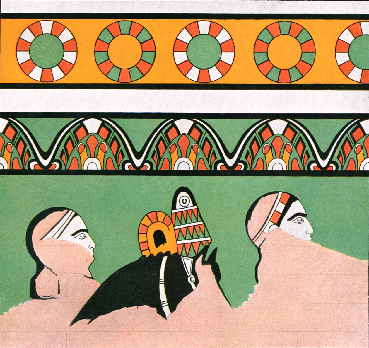 1928年在亚述杜沙鲁金宫殿的壁画。 作者 不明