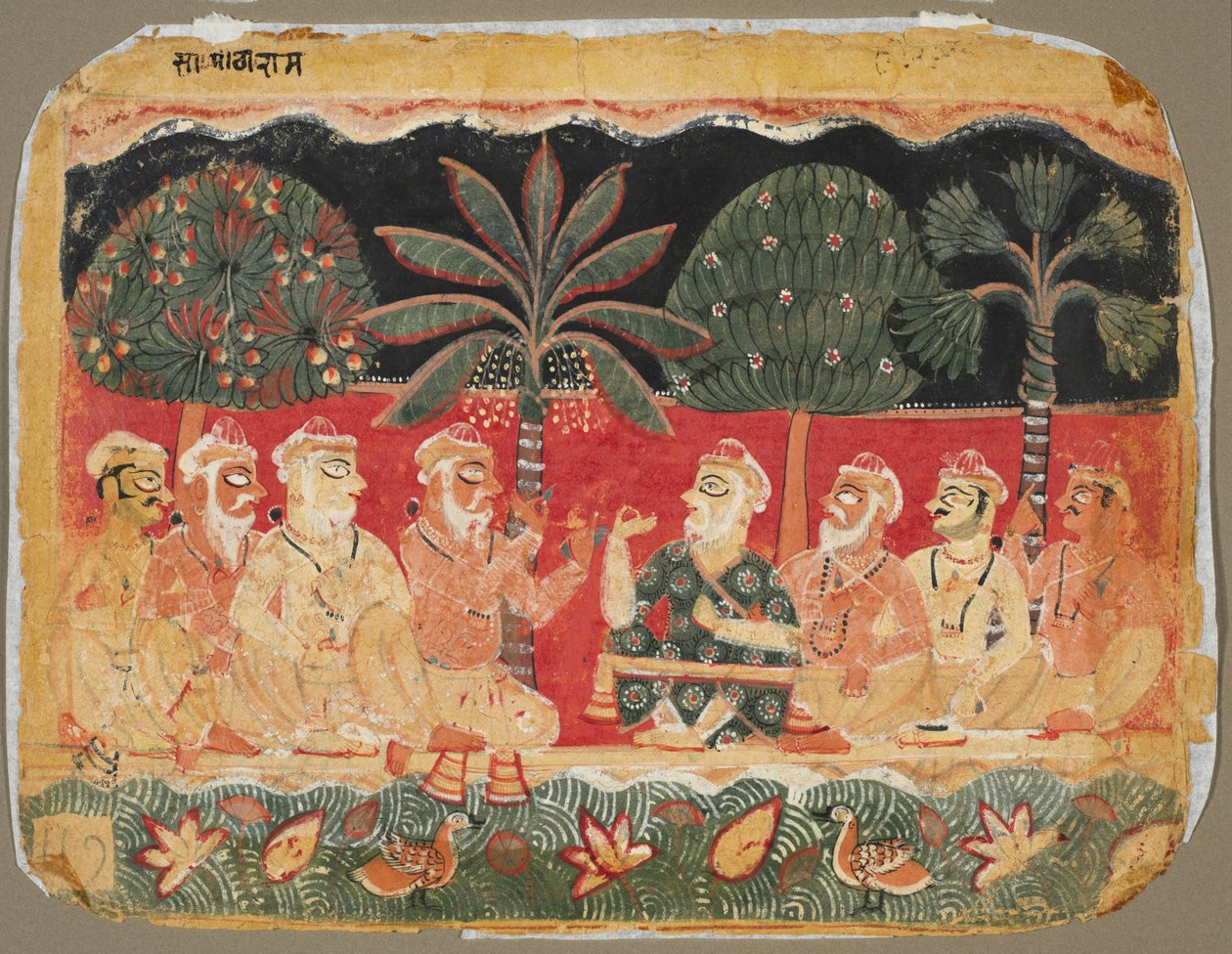 《南达与长老》，《博伽梵歌》上的页面c。 1525。 作者 不明