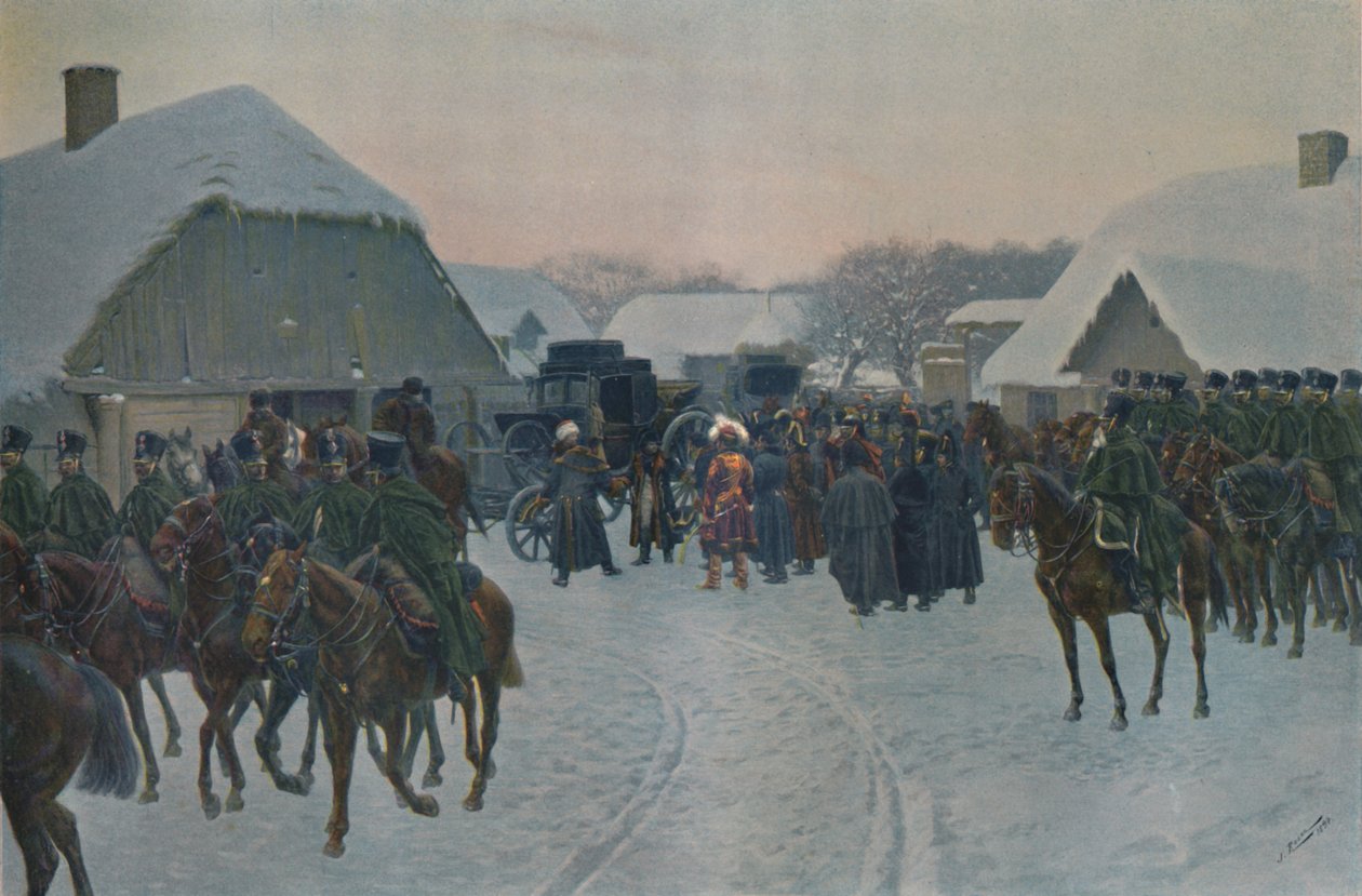 拿破仑在1812年和1896年在Smorgoni离开法国军队。 作者 不明