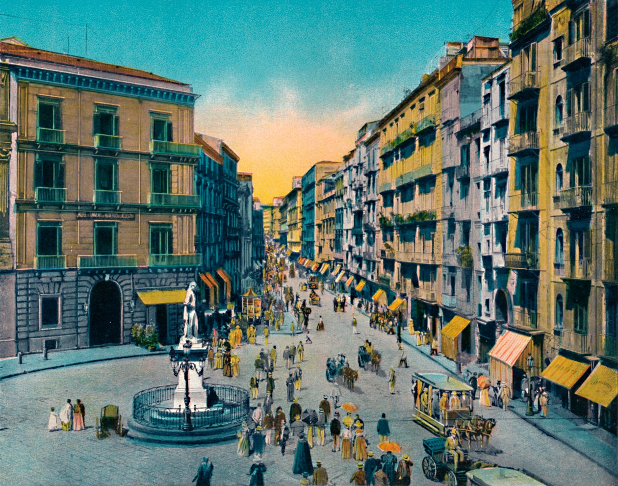 那不勒斯（Naples）-罗姆大街（Roma），拉哥卡里塔（Largo Carita），纪念碑卡洛·波里奥（Carlo Poerio），c1900年。 作者 不明