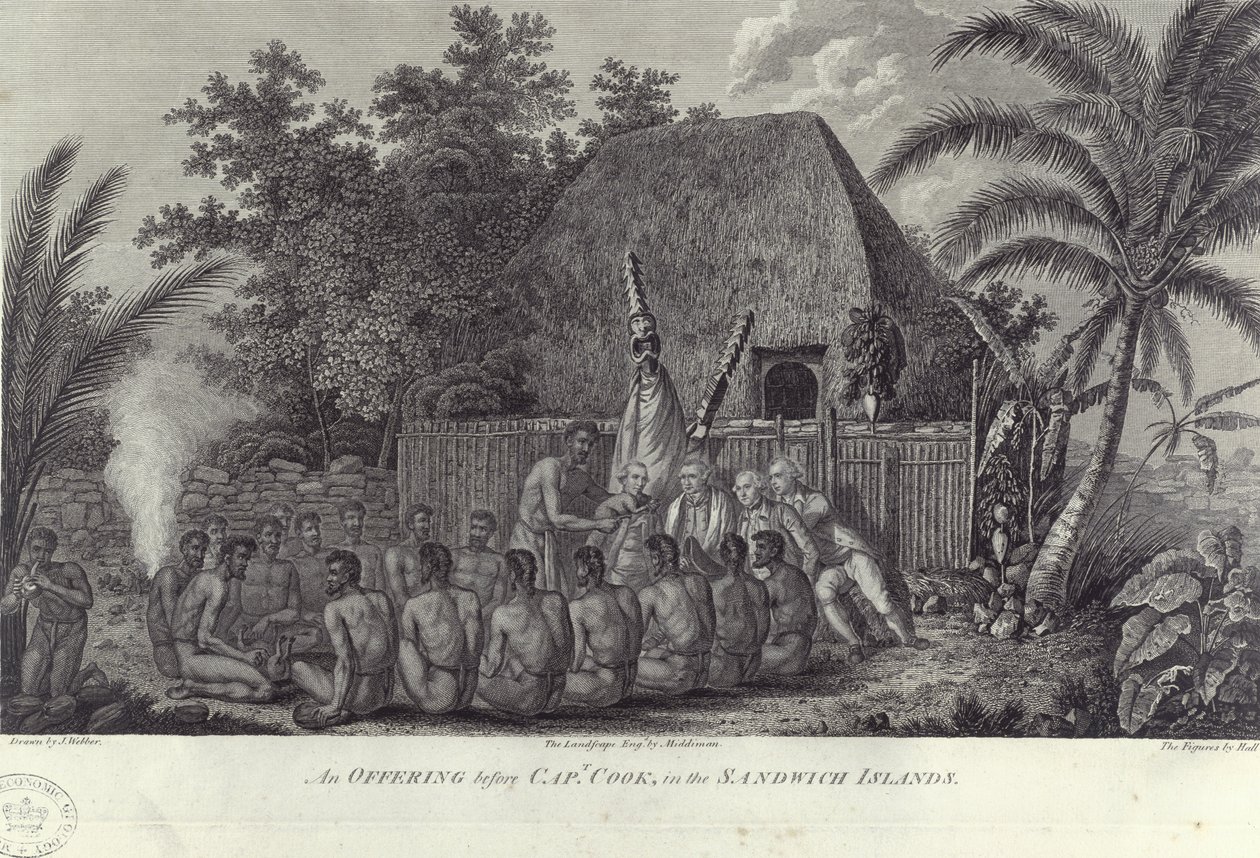 夏威夷桑威奇群岛的原住民在c1778年库克船长前屠宰猪 作者 不明