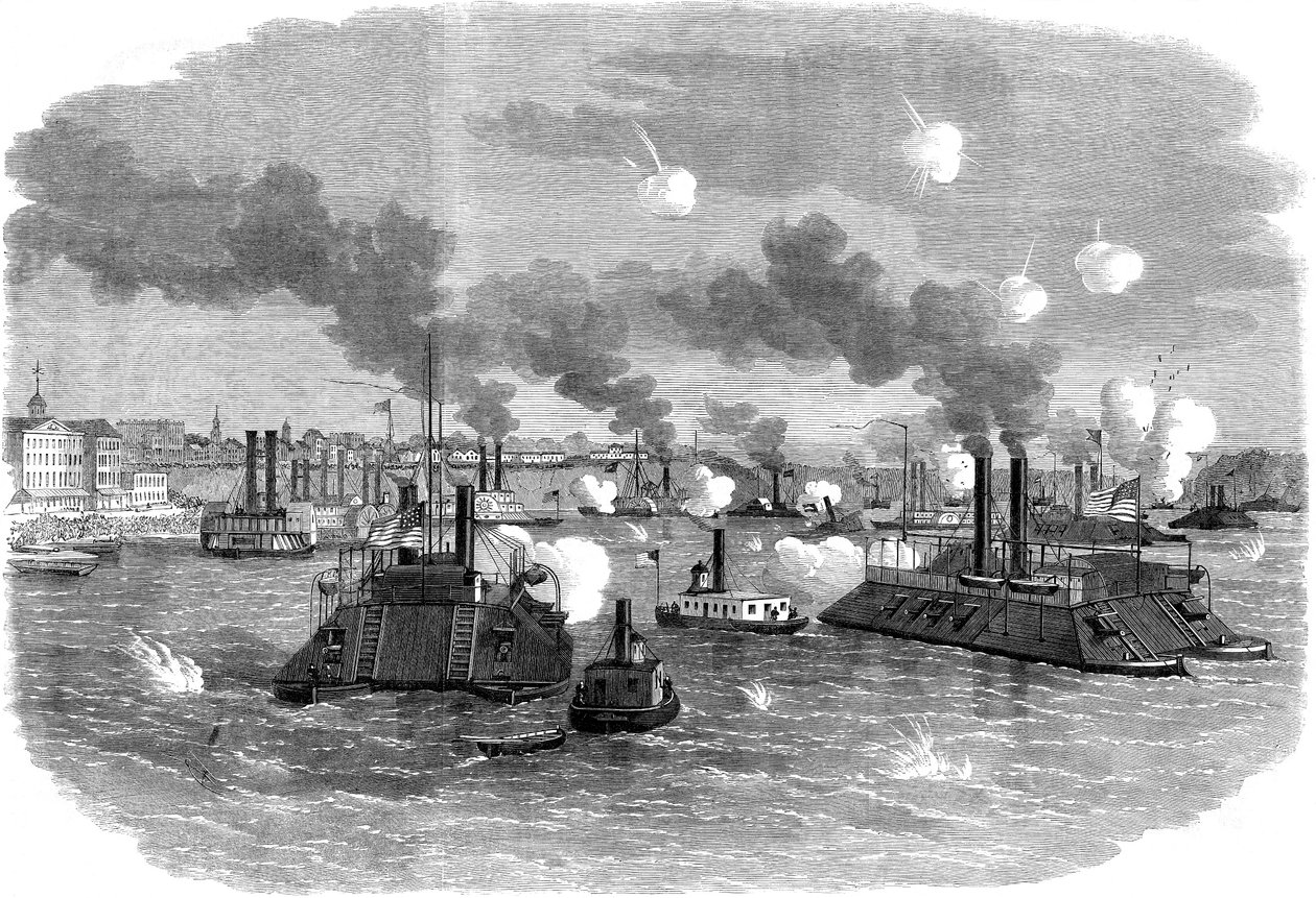 1862年7月，美国内战，在田纳西州孟菲斯的密西西比河上进行的海战 作者 不明