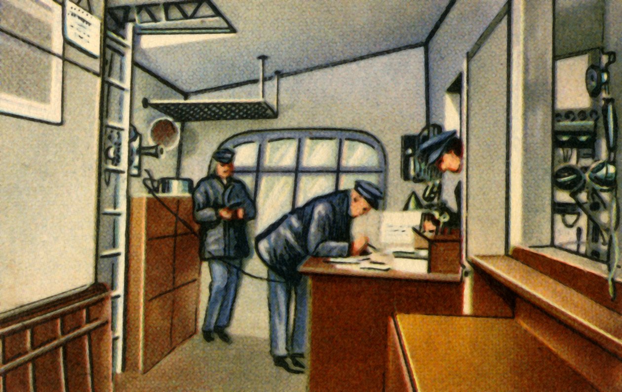齐柏林飞艇上的导航室，1932年。 作者 不明