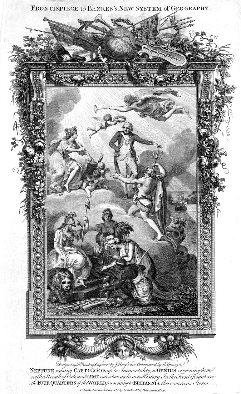 海王星将詹姆斯·库克（James Cook）推崇为不朽和成名，十八世纪末 作者 不明