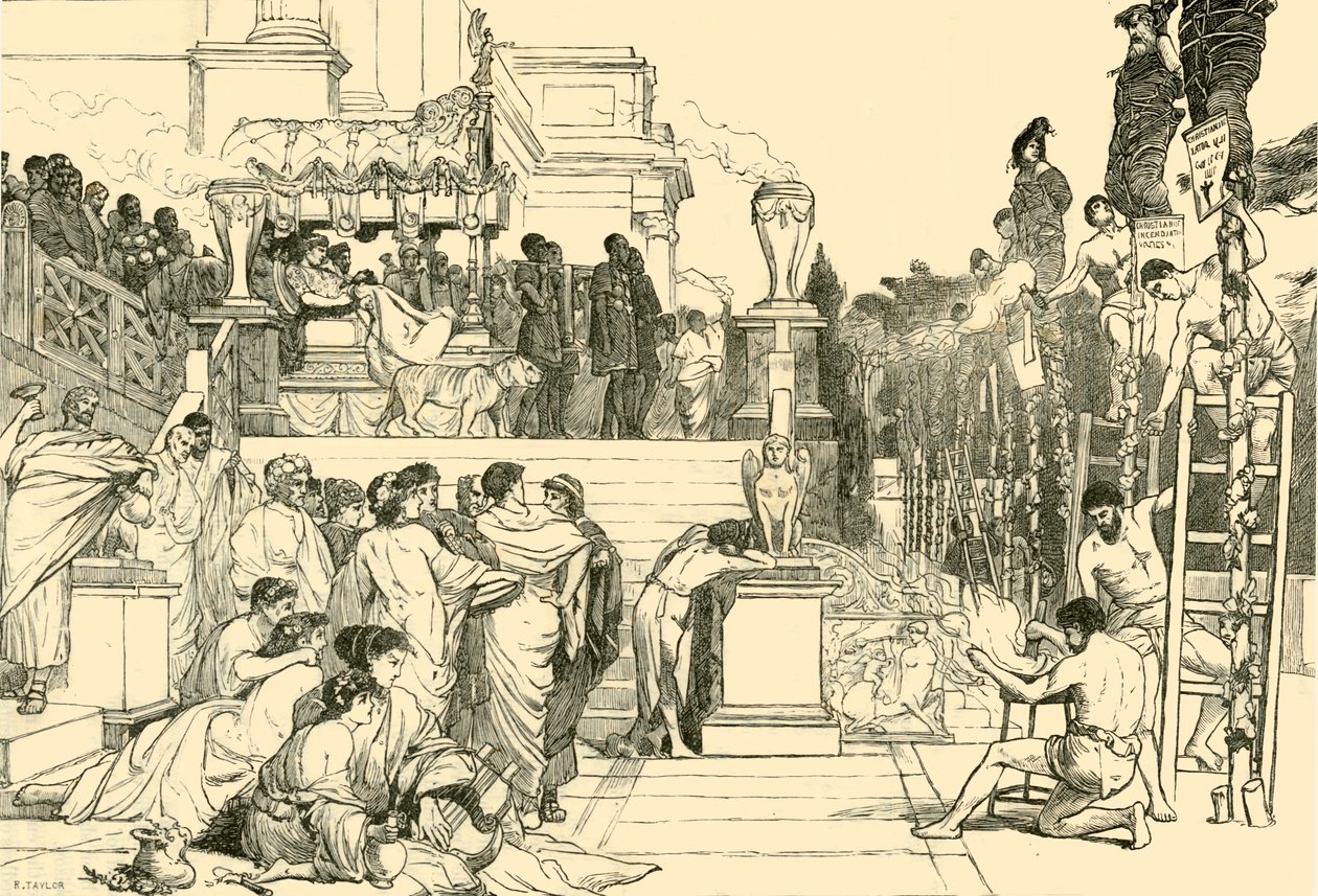 Neros Torches-1890年在罗马焚烧基督徒。 作者 不明