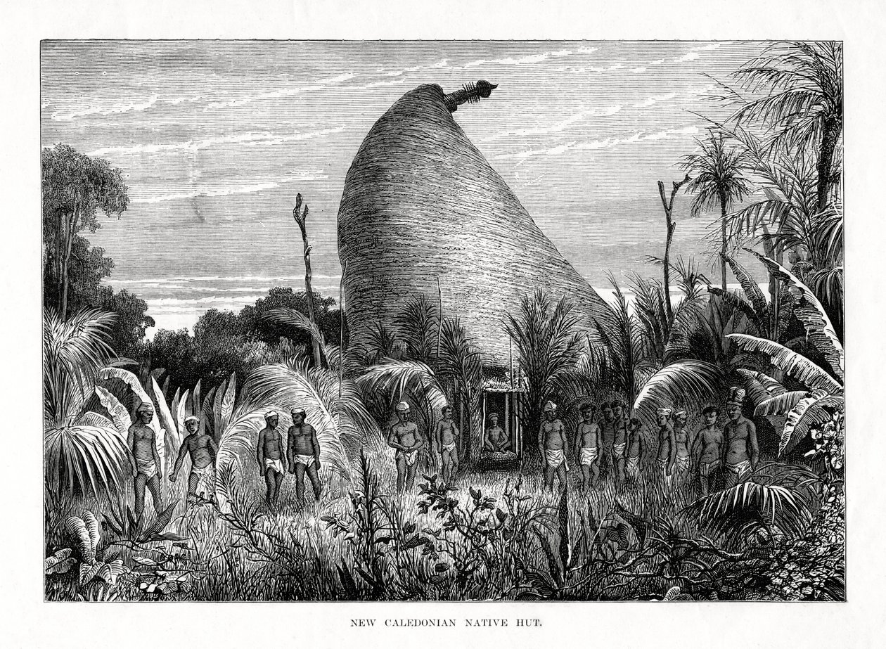 西南太平洋，新喀里多尼亚土著小屋，1877年 作者 不明