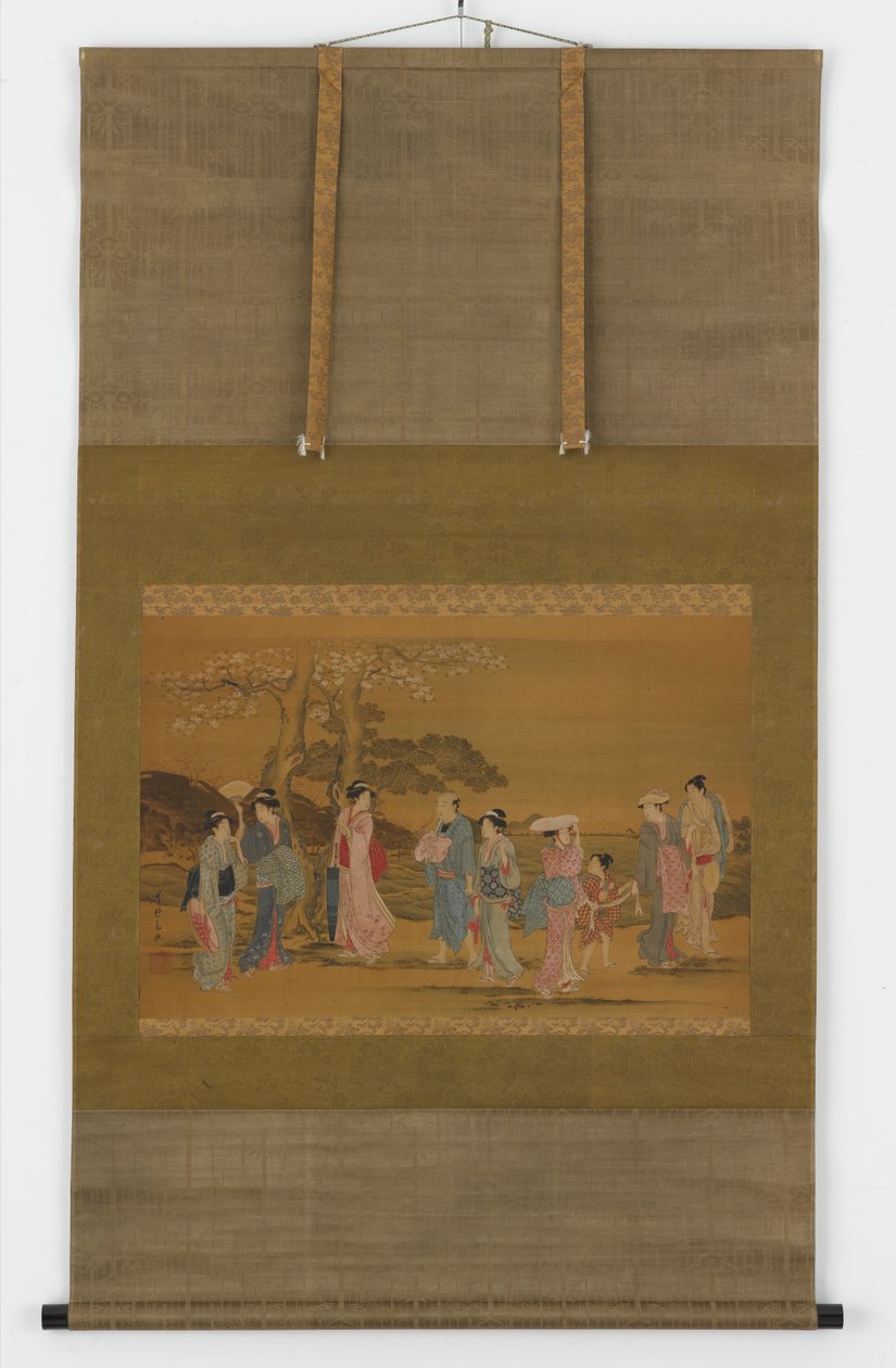 九个人出来看樱花，江户时期，1615-1868。 作者 不明