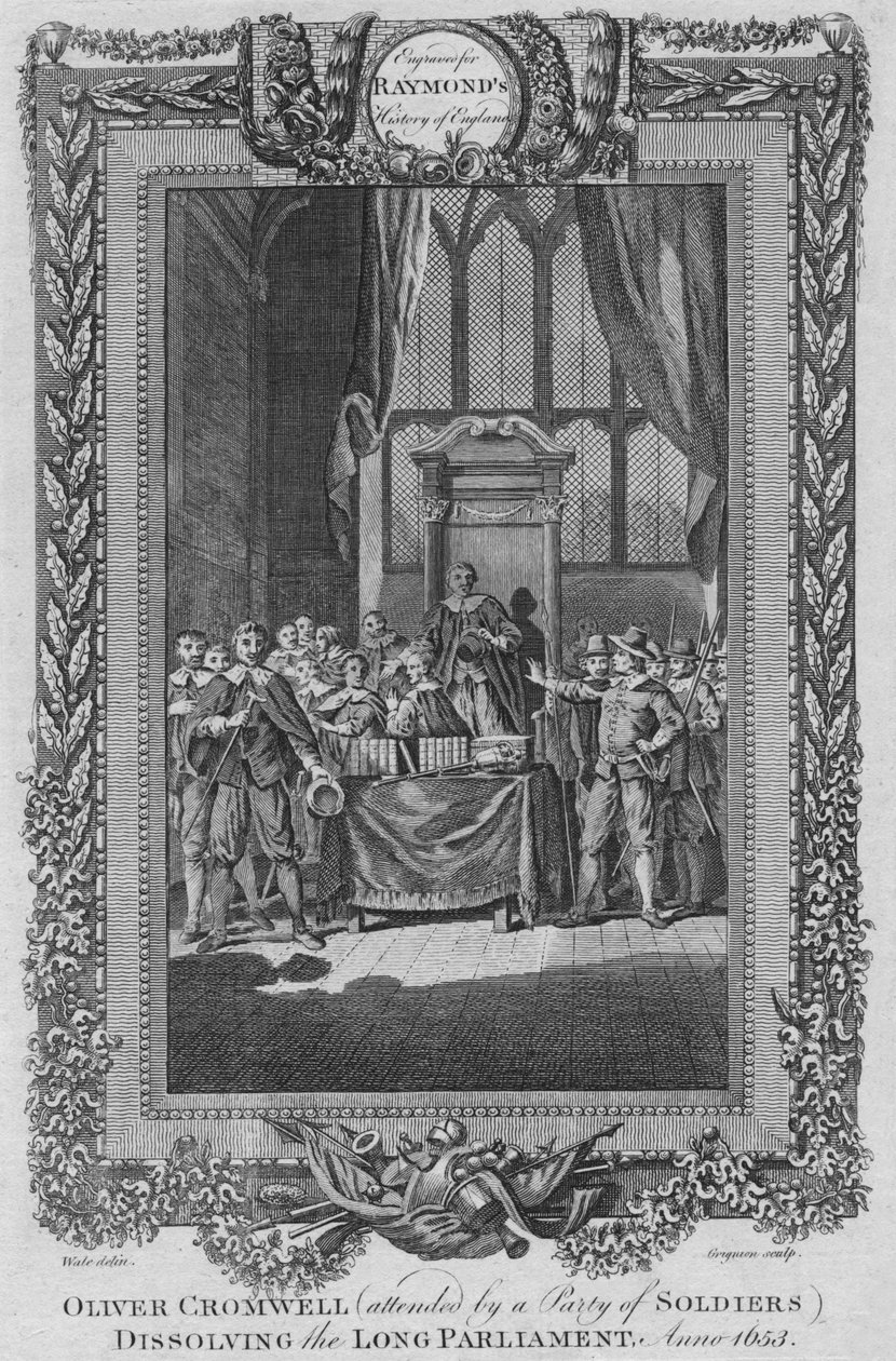奥利弗·克伦威尔（Oliver Cromwell）参加了解散长议会的士兵之城。安诺1653，c1787 作者 不明
