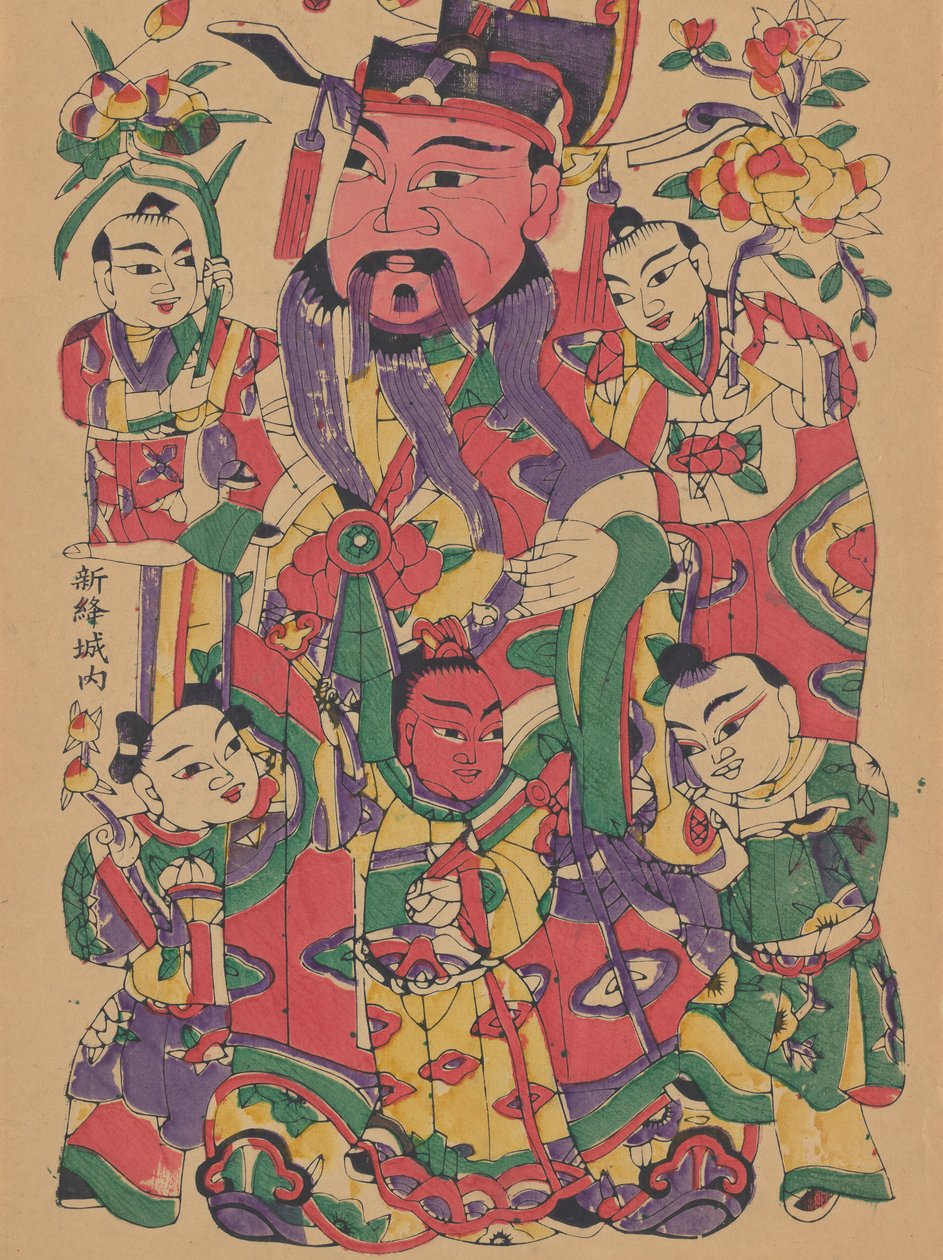 一百三十五幅木版画，包括新年图画nianh...，19-20世纪。 作者 不明