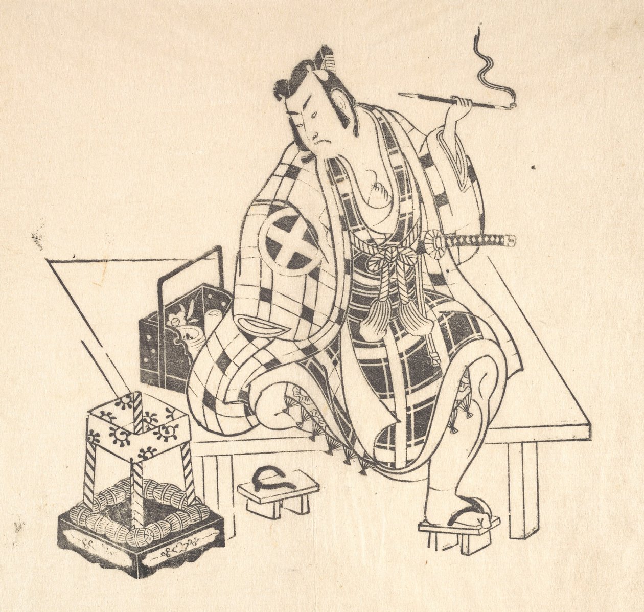 磨损的旧木块上的六个印象之一。 作者 不明