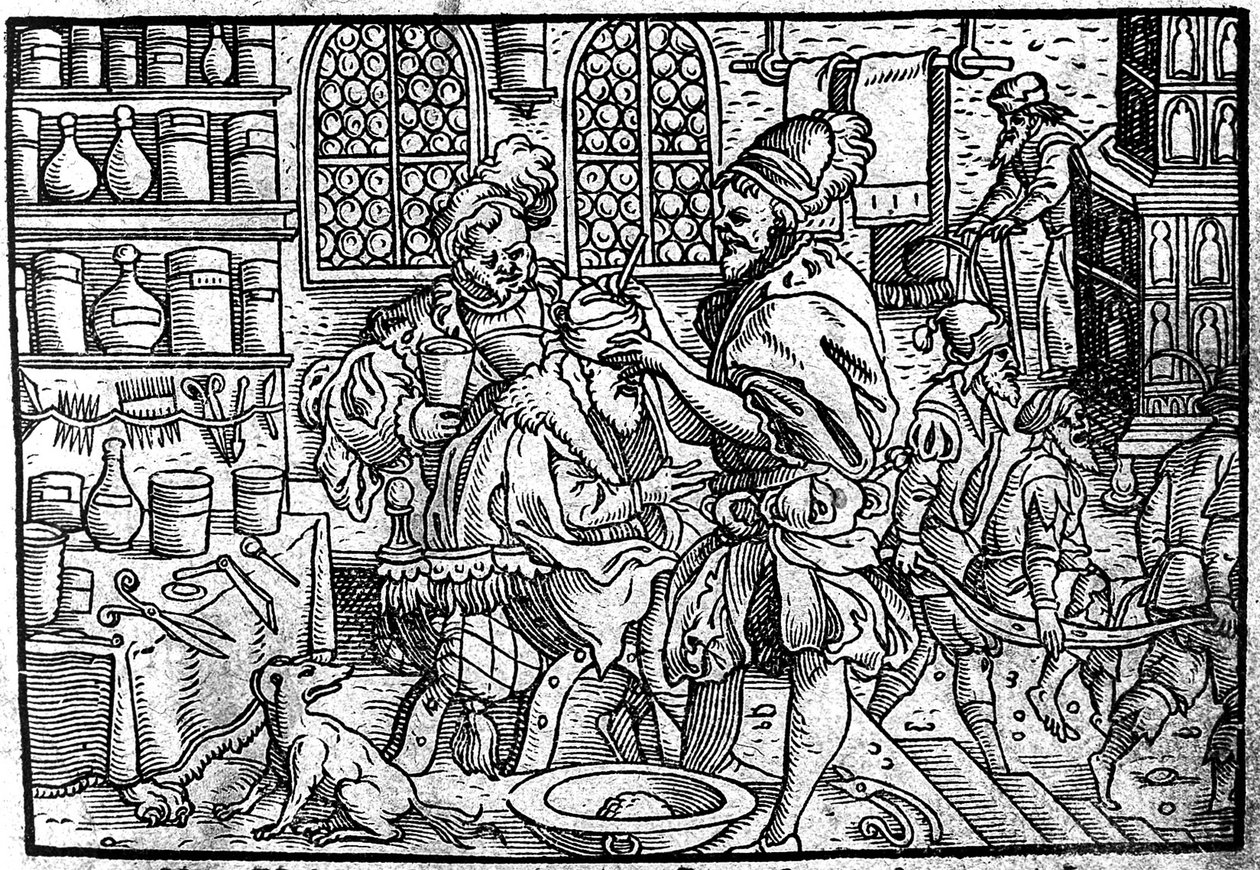 勒芒头上的手术。来自：Theophrastus Bombastus von Hohenheim伟大的Wundarzney，1562年 作者 不明