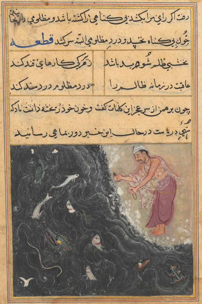 鹦鹉Tuti-nama的故事页：第十一夜：Raja c1560问婆罗门。 作者 不明