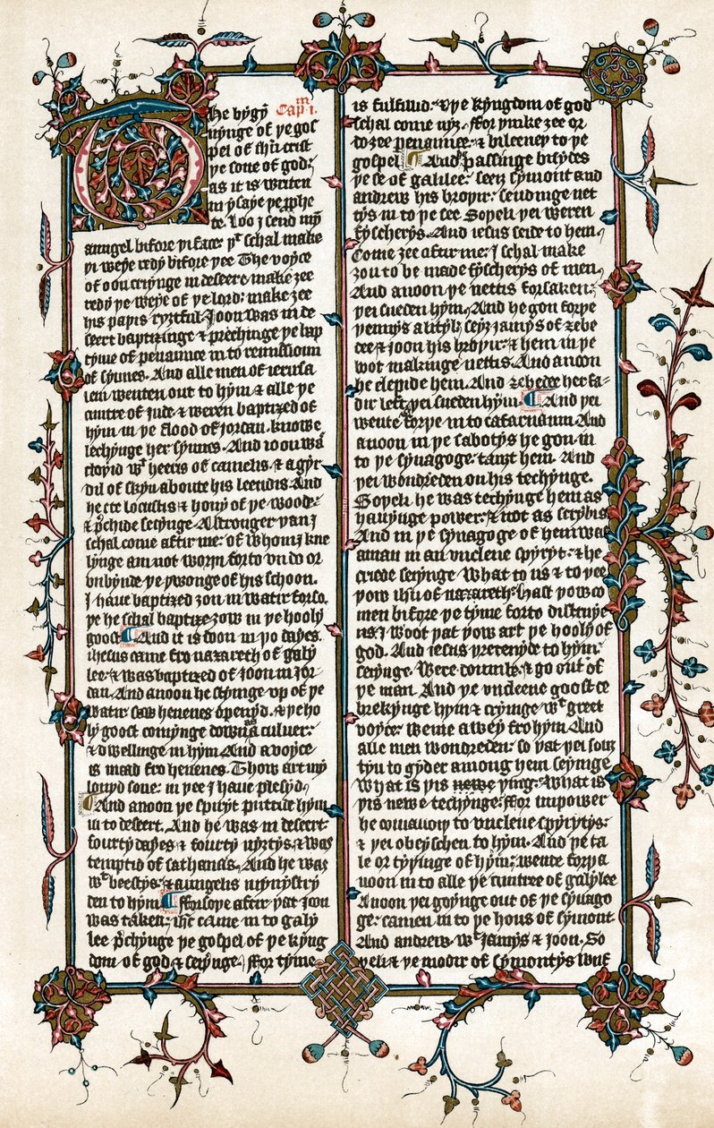 威克里夫斯（Wycliffes）将圣经翻译成英语的页面，c1400 作者 不明