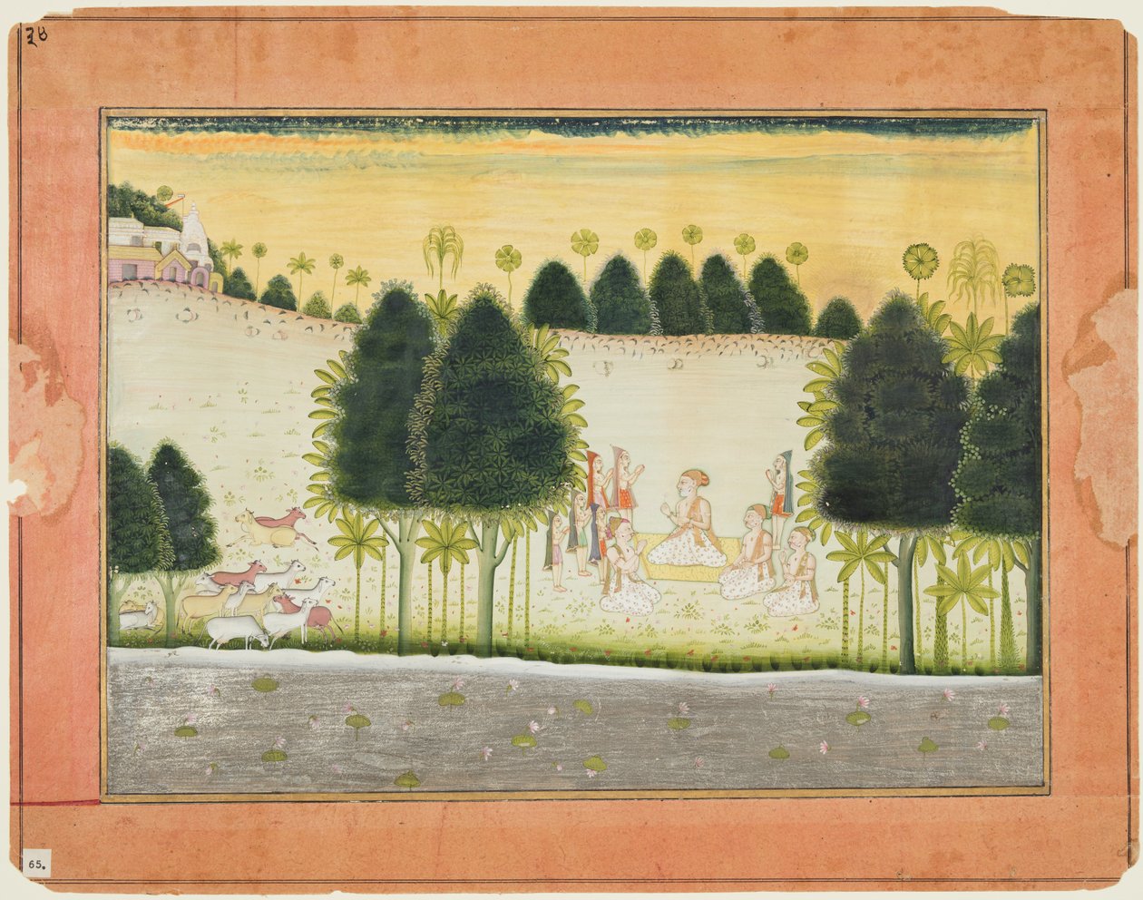Bhagavata Purana的专页：Nanda和长者与gopas的会合，c。 1690年至1700年。 作者 不明