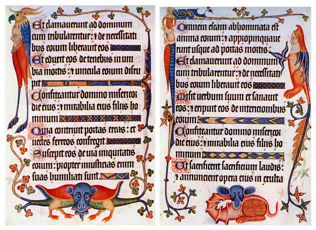 Luttrell Psalter的插图文字页面，c1300-c1340，c1900-1920 作者 不明