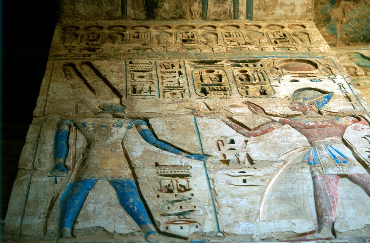 拉美西斯三世神庙彩绘浮雕，埃及Medinet Habu，公元前12世纪 作者 不明