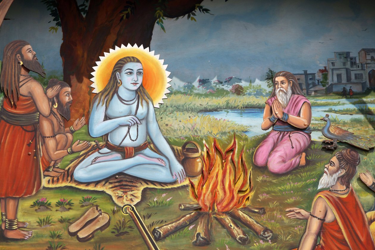 Painting depicting a holy man (sitting on a tiger