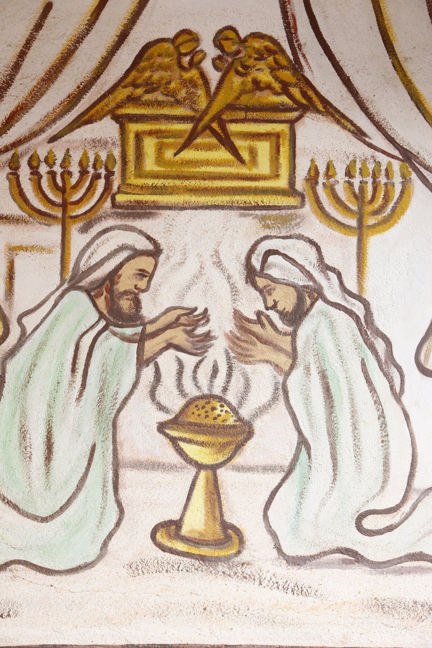 多哥圣母教堂的绘画：神圣的拱门，menoras（灯塔）和香水祭坛，多哥，多哥 作者 不明