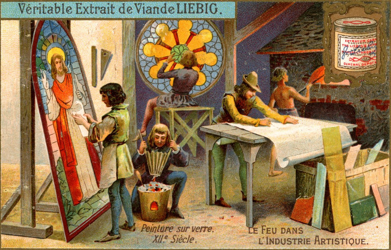 十二世纪玻璃绘画，c1900 作者 不明