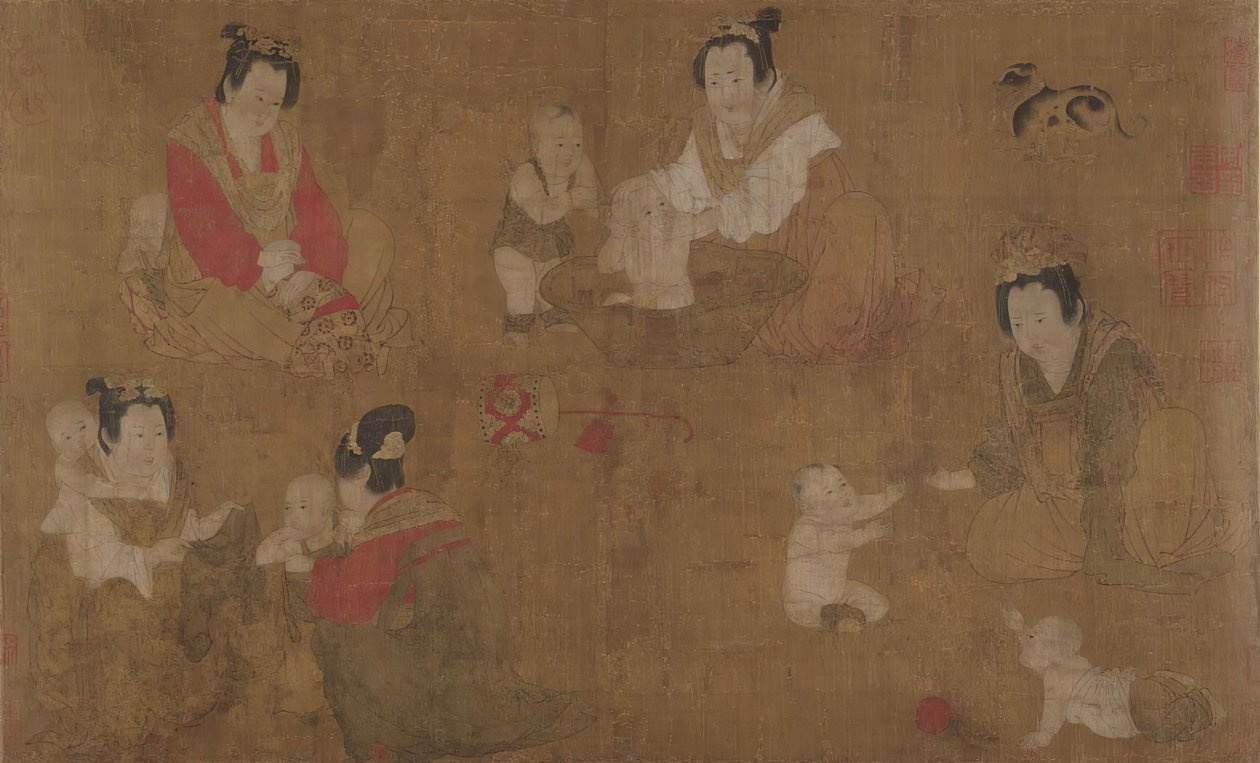 宫廷妇女为儿童洗澡，11世纪。 作者 不明