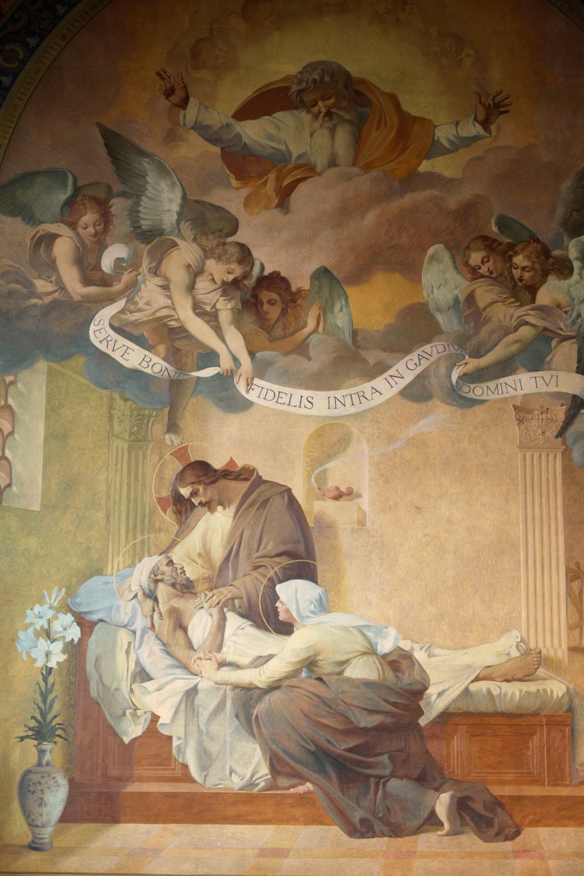 法国巴黎 Saint-Francois-Xavier 教堂绘画：圣约瑟夫之死，亨利·平塔 (Henri Pinta) (1915)，法国巴黎 作者 不明