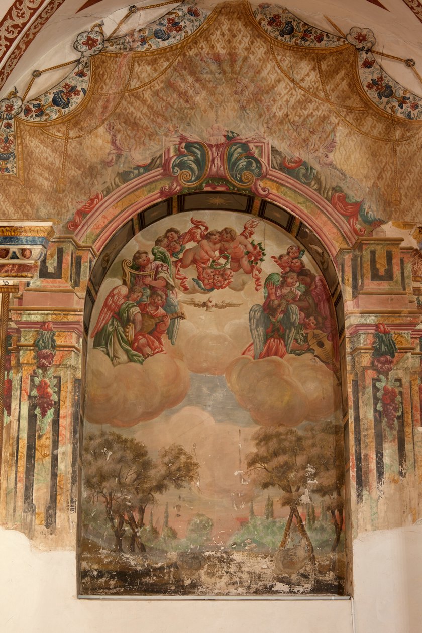 教区教堂（Iglesia de San Agustín）。 内部的。 一个小教堂。 壁画。 祖巴兰学校。 一个小教堂。 巴洛克。 17世纪。 作者 不明